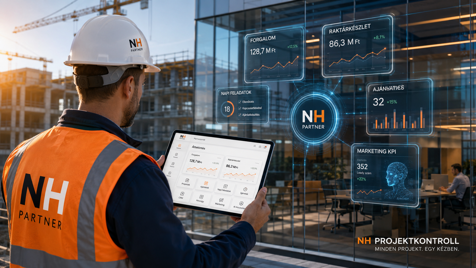 NH Partner terepen — tabletes áttekintő dashboard forgalommal, raktárkészlettel, ajánlatokkal